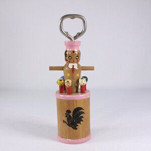 Vintage 1950s pink wooden bartender lady bottle opener and patrons toothpick